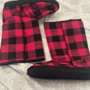Pink and Black Check Boots